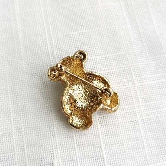 Vintage teddy bear brooch pin gold tone crystals - Picture 3 of 5